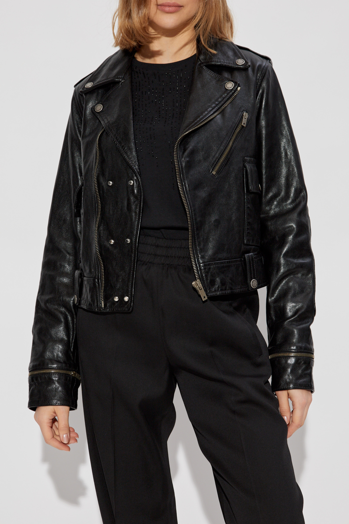 Black Leather biker jacket Golden Goose - Vitkac Canada